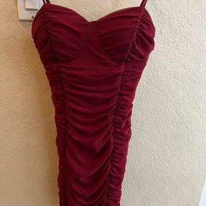 Burgundy Ruched Dress